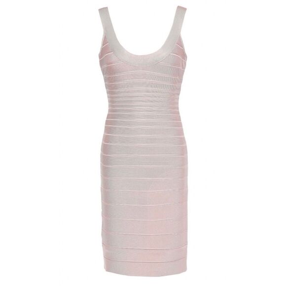 Herve Ledger Bandage Dress Slimming Nude Pink Sleeveless Round-Neck NWT M - Picture 1 of 16